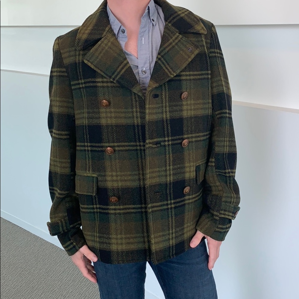 Scotch & Soda Mens Tartan Pea Coat  Size M